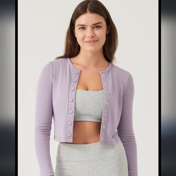 Outdoor Voices CozyRib Cropped Cardigan Sz S Earl Gray Purple NWT - Picture 10 of 10